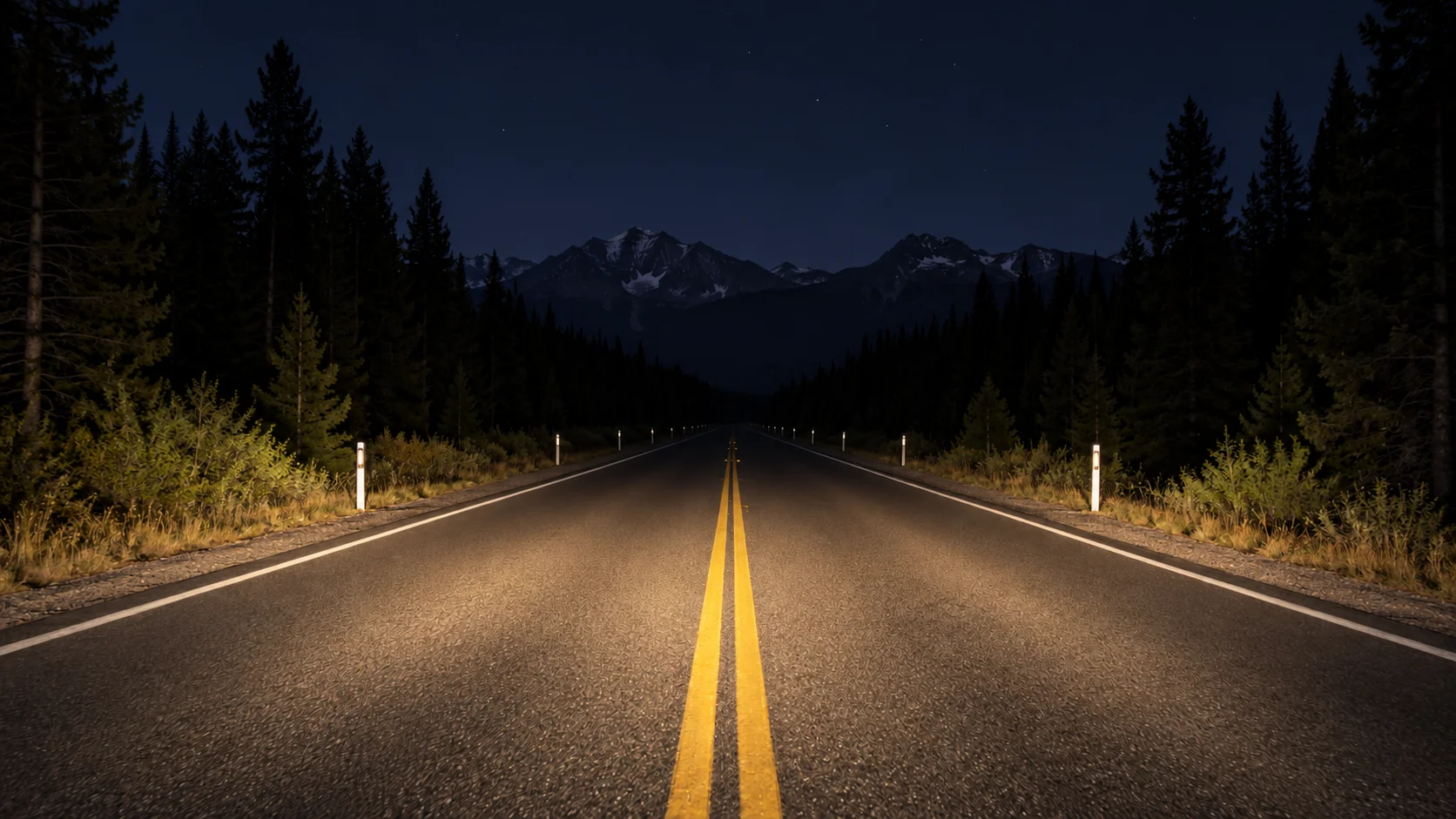 Representación de carretera con luz halógena amarilla